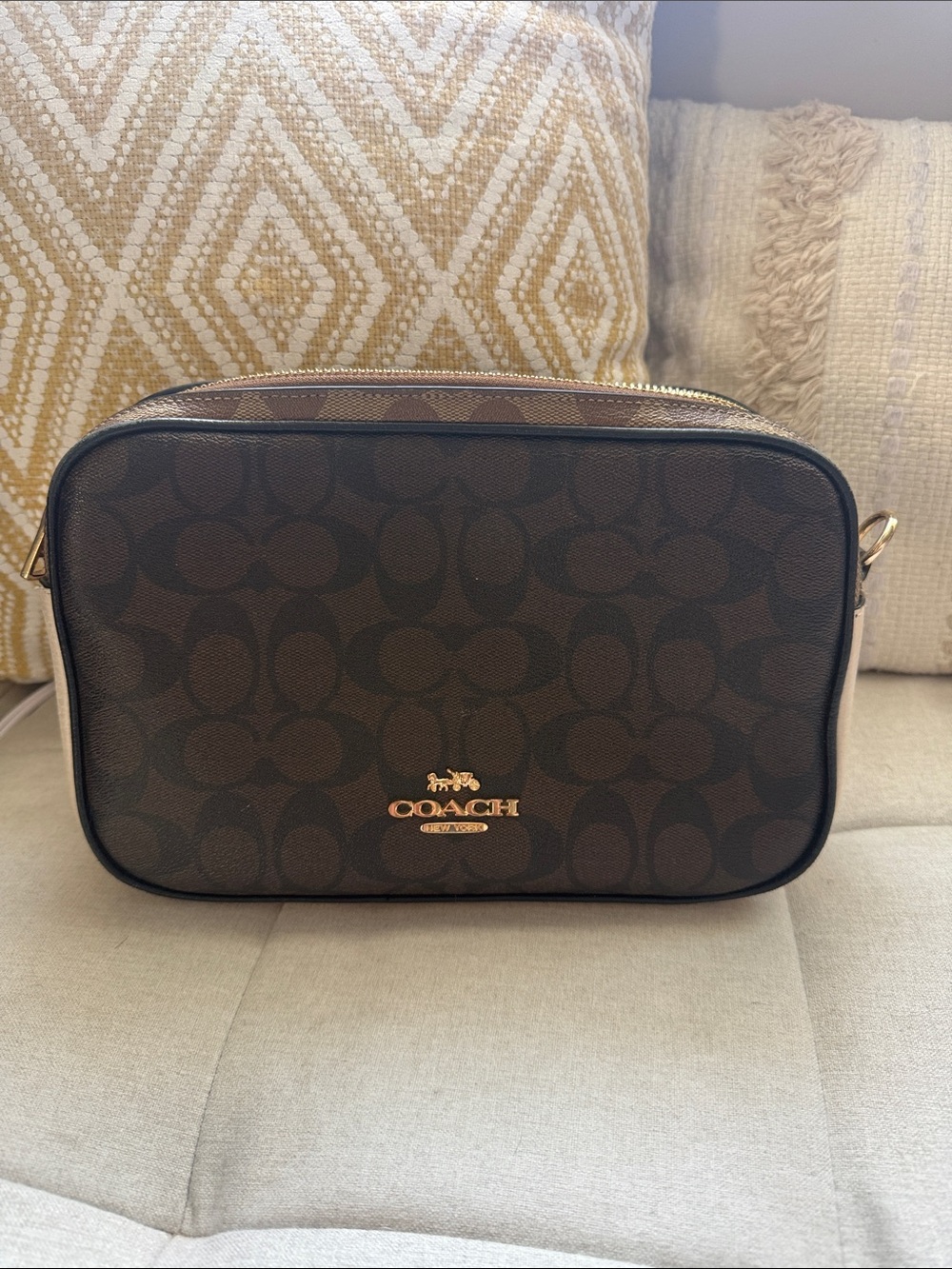 Coach Signature Canvas Crossbody Bag - Dark Brown with Gold Hardware